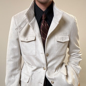 意式 夹克高级感休闲商务西装 麂皮绒外套男士 猎装 立领春季 JUESION