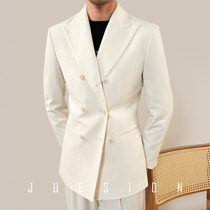 JUESION 精纺羊毛意式戗驳领西服套装男士休闲商务双排扣单西正装