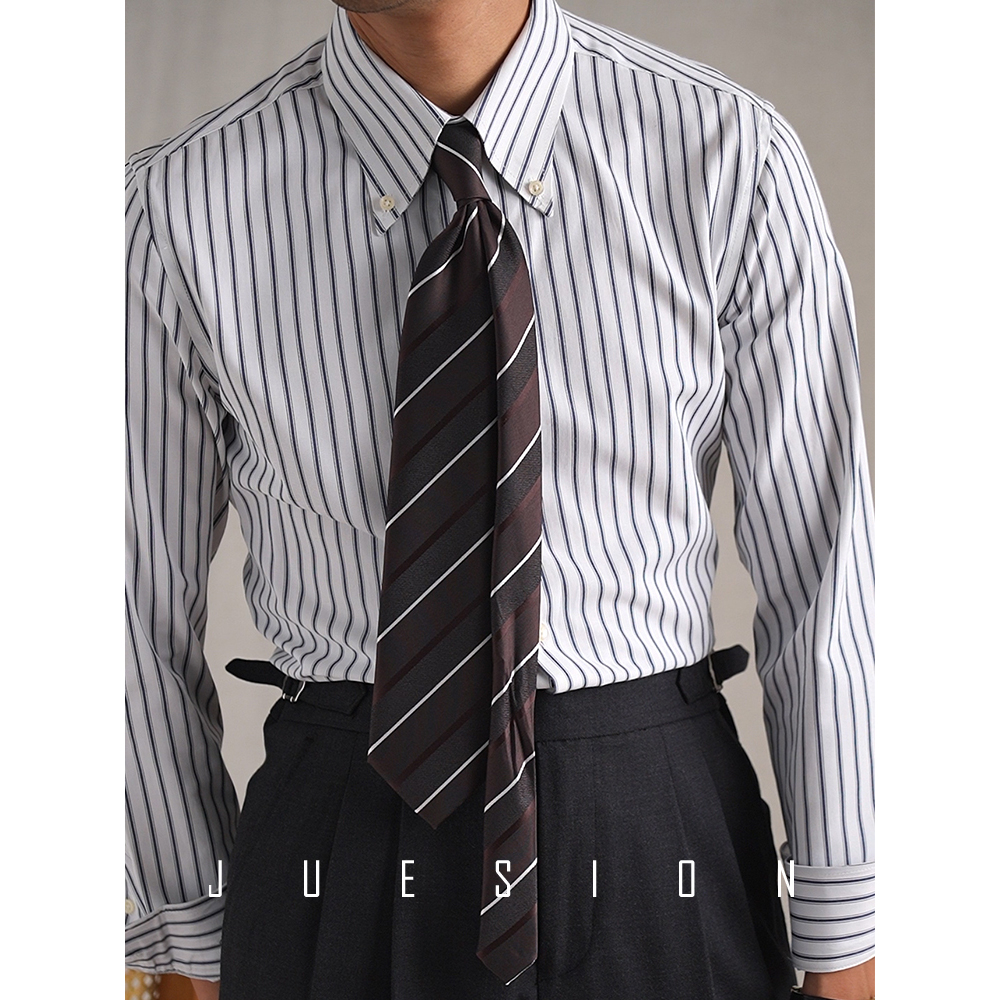 新疆长绒棉意式长尖领条纹衬衫