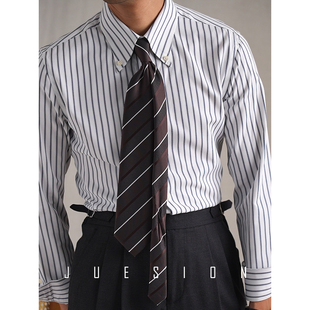 JUESION 新疆长绒棉意式长尖领蓝条纹衬衫男休闲复古男士长袖衬衣