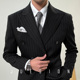JUESION 休闲新郎结婚西服 男黑色条纹商务正装 意式 戗驳领西服套装