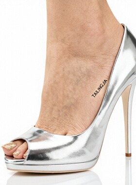 防水台鱼嘴高跟鞋镜面漆皮单鞋大码46CD伪娘TS情趣变装反串高跟鞋