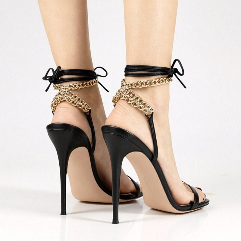 大码黑色PU脚腕系带性玩具夜店