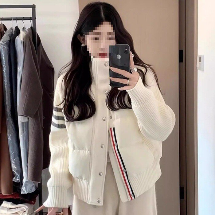 小个子穿搭针织拼接羽绒棉服女装短款冬季休闲外套女立领棉衣加厚