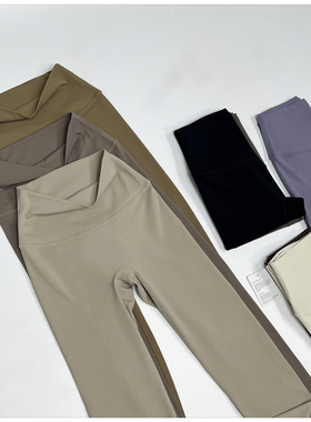 口袋款蜜桃臀高腰裸感健身运动裤 大地色系legging瑜伽裤