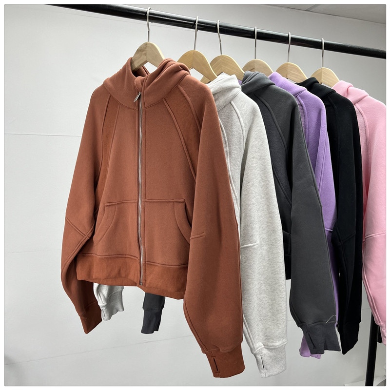 2026秋冬新款加绒加厚运动外套 防风连帽保暖长袖健身瑜伽卫衣女