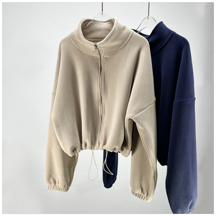 奥粒绒瑜伽外套女长袖加绒加厚防风羊羔瑜伽跑步服摇粒绒健身卫衣