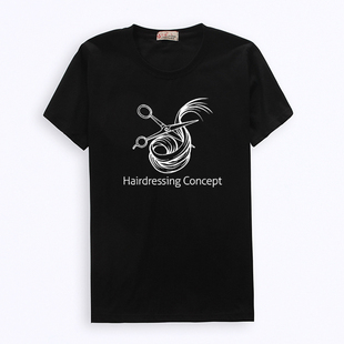 美发理发店工作服装发型师助理技师工装定制发廊t恤男新款圆领包y