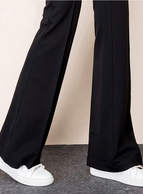 微喇叭裤子女大码高腰阔腿裤黑色春秋休闲裤宽松加长版拖地长裤