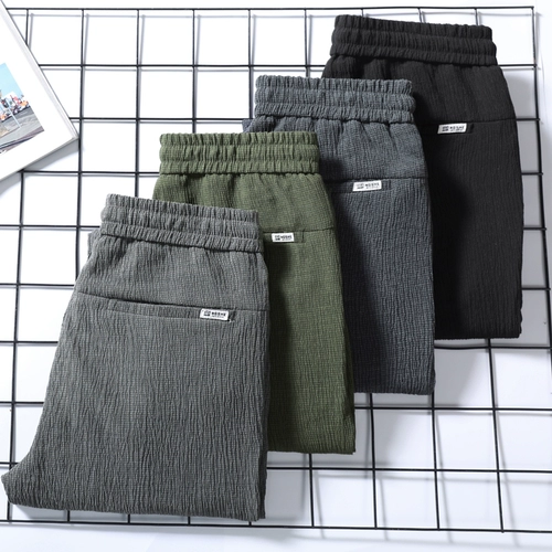 Мужские спортивные повседневные брюки для отдыха, шелковые ультратонкие тонкие быстросохнущие эластичные штаны, из хлопка и льна, эластичная талия