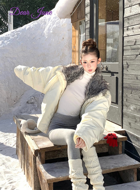 DearJune 美式潮流保暖座山雕毛绒棉服外套时尚小众翻领设计感ins