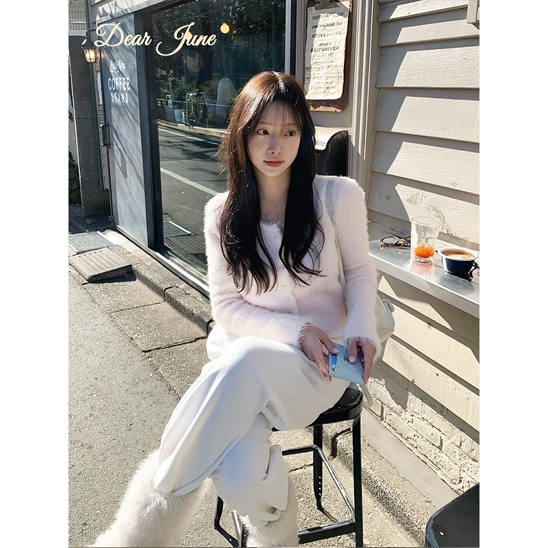 DearJune 韩版高级感贵气粉色水貂绒外套温柔超好看甜美软糯小众