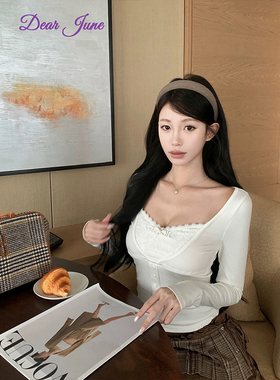 DearJune 韩系蕾丝拼接假两件上衣修身设计感纯欲内搭甜美减龄ins