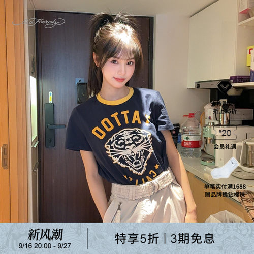 EdHardy女士午夜蓝直身圆领T恤