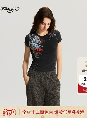 Ed Hardy埃德哈迪2025冬季新款女士拔印水洗烫钻短袖T恤E1RDW411