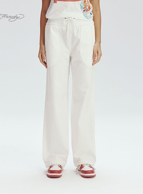 Ed Hardy埃德哈迪2025秋季新款白色女士低腰印花标梭织直筒长裤