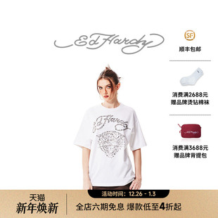 复古烫钻虎头女士潮牌短袖 美式 新款 T恤 Hardy埃德哈迪秋季