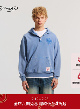 Ed Hardy埃德哈迪2026春季新款男士水洗宽松落肩套头衫E1SAM017