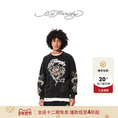 Hardy埃德哈迪冬季 新款 美式 复古烫钻圆领男士 潮牌套头卫衣