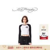 Hardy埃德哈迪秋季 新款 圆领插肩袖 水浆印烫钻女士长袖 T恤