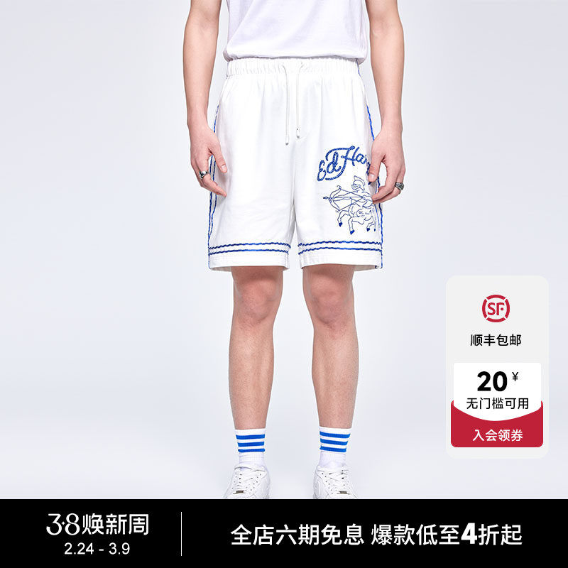 Ed Hardy埃德哈迪夏季流行新款宽松绣花直筒白色针织男士短裤 - Ed Hardy官方旗舰店出品