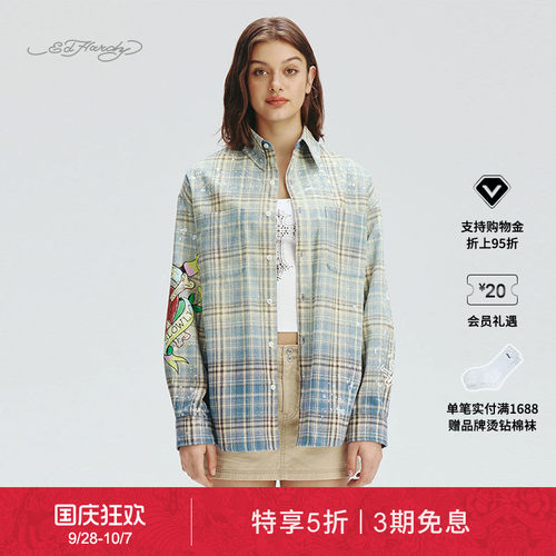 EdHardy女士酸洗翻领宽松衬衫