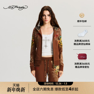 拔印烫钻拉链衫 女士修身 新款 E1RDW357 Hardy埃德哈迪2025冬季