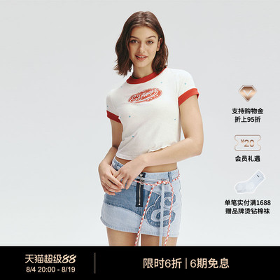 白色紧身针织烫钻女士短袖T恤