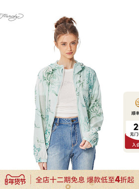 Ed Hardy埃德哈迪春季流行新款美式复古连帽宽松拉链女士夹克衫