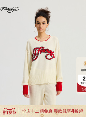 Ed Hardy埃德哈迪2025冬季新款女士宽松露肩提花针织衫E1RDW400