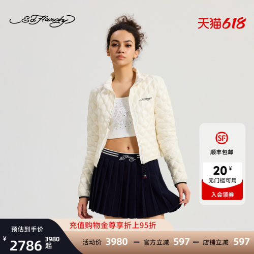 Ed Hardy埃德哈迪冬季流行新款女士轻薄微落肩平绣羽绒服