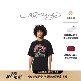 美式 新款 复古烫钻豹男士 时尚 T恤 短袖 Hardy埃德哈迪冬季