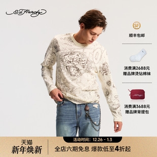 宽松烫钻圆领长袖 男士 新款 T恤E1SAM072 Hardy埃德哈迪2026春季