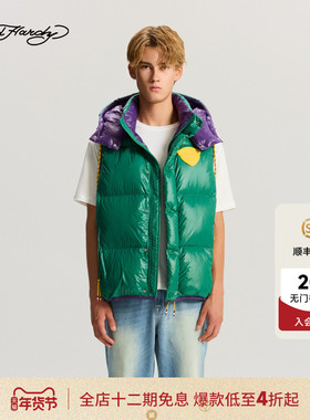 Ed Hardy埃德哈迪2025冬季新款男士宽松撞色羽绒马甲E1RDM020