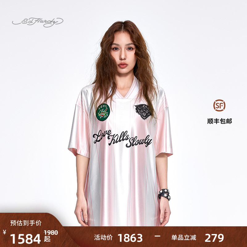 Ed Hardy埃德哈迪2025夏季新款女士绣花标贴布绣标宽松短袖T恤