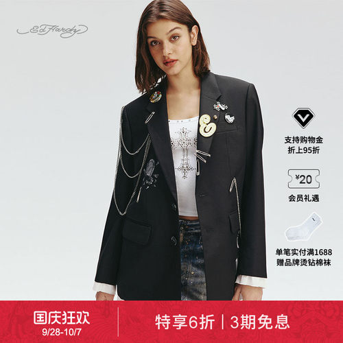 EdHardy女士宽松白墨印休闲西装