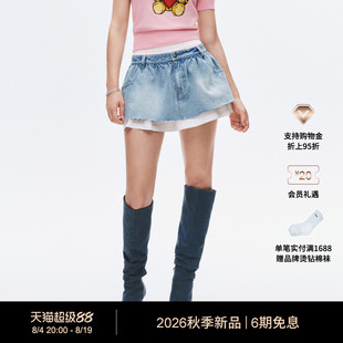 【秋季新品】Ed Hardy埃德哈迪女士双层牛仔百褶半身裙E1SCW251