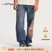 Hardy埃德哈迪2026春季 新款 男士 白墨印烫钻牛仔长裤 E1SAM062