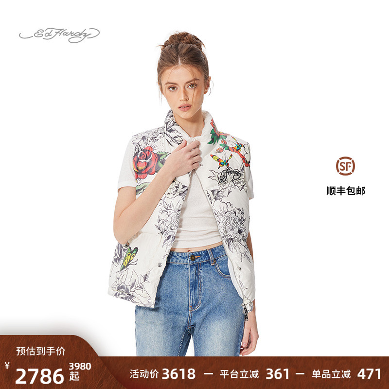Ed Hardy埃德哈迪2025春季新款女士美式复古羽绒外穿保暖马甲