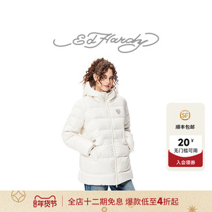 Ed Hardy埃德哈迪冬季新款女士羽绒服白鸭绒收腰保暖中长外套
