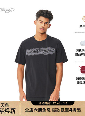 Ed Hardy埃德哈迪2025春季黑色白色新款烫钻绣花男士短袖T恤