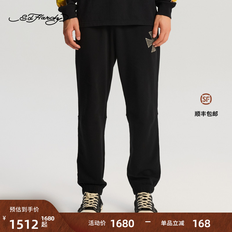 Ed Hardy埃德哈迪2025冬季新款男士拔印烫片休闲长裤E1RDM077