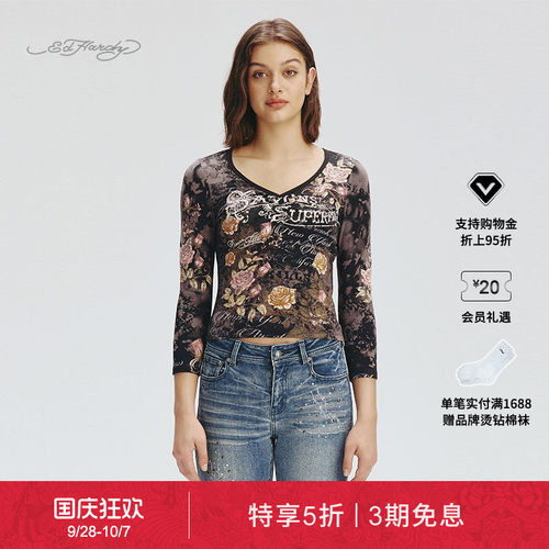 EdHardy女士七分袖紧身长袖T恤