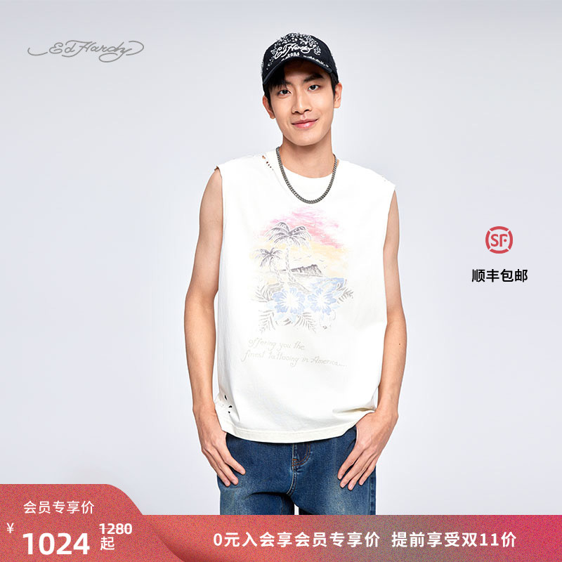 EdHardy象牙白水洗针织背心