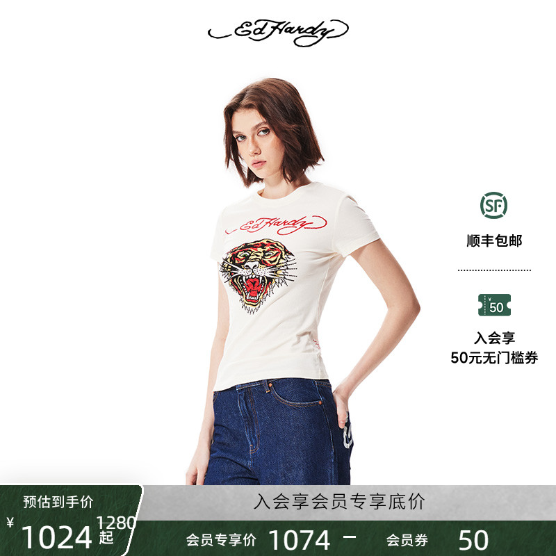 【李一桐同款】classic经典Ed Hardy埃德哈迪女夏修身显瘦t恤正肩