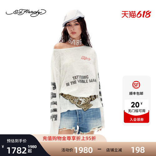 Ed Hardy埃德哈迪2026夏季新款女士宽松柔糯亲肤长袖T恤E1SBW289