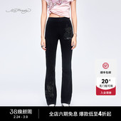 黑色女士针织烫钻紧身微喇打底裤 流行新款 Hardy埃德哈迪夏季