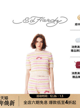 【博主同款】Ed Hardy埃德哈迪圆领手绣经典logo女士针织短袖T恤