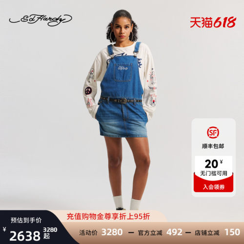 Ed Hardy埃德哈迪2026春季新款女士牛仔A字领背带连衣裙E1SAW290