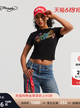 Ed Hardy埃德哈迪2026春季新款女士拔印烫钻烫片短袖T恤E1SAW254